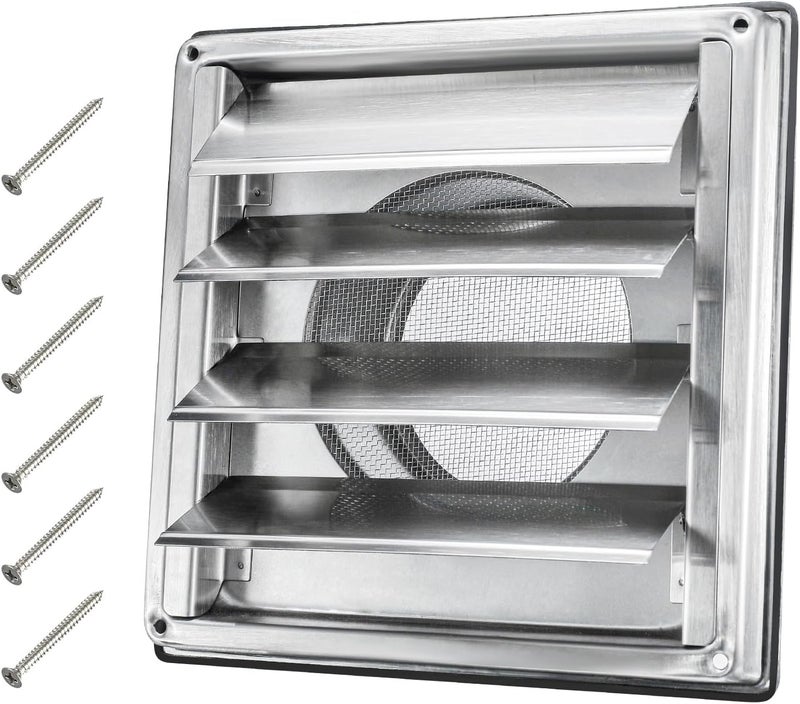 QWENETO 4" Metal Dryer Vent Cover Outside with Pest Guard Screen, 304 Stainless Steel Outdoor Exterior Wall Air Vent Cover with 6 Screws and Rubber Gasket for Bathroom Exhaust Vent Office Home - Image 1